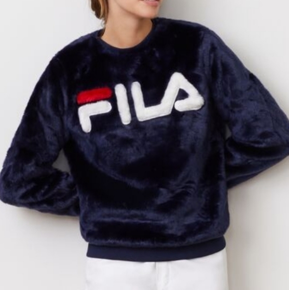 FILA Faux Fur Sweater Navy Blue - Picture 1 of 5